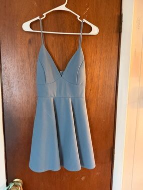 Windsor Dusty Blue Spaghetti-Strap Fit & Flare Mini Dress